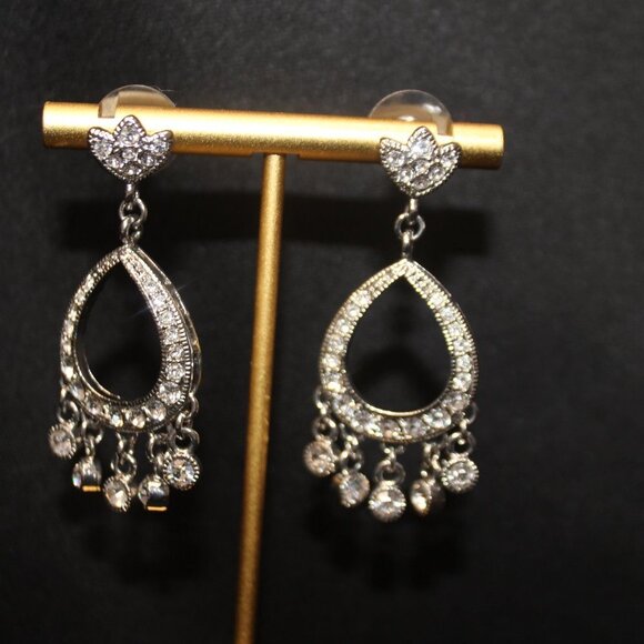 Silver CZ Chandelier Pierced Earrings - Picture 7 of 13